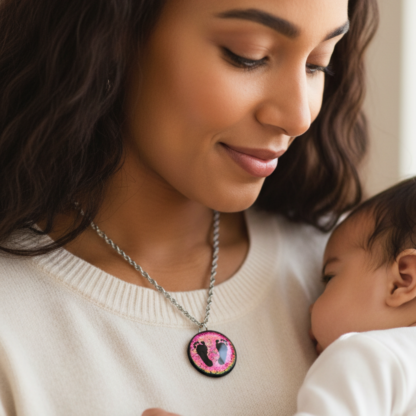 Custom Baby Pair of Footprint Necklace | New Mom Keepsake Jewelry Gift